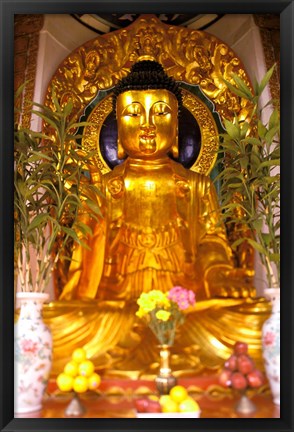 Framed Golden Buddha in Sha Tin Cemetery, Hong Kong, China Print