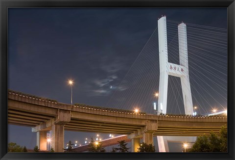 Framed Full Moon Rises Above Nanpu Bridge over Huangpu River, Shanghai, China Print