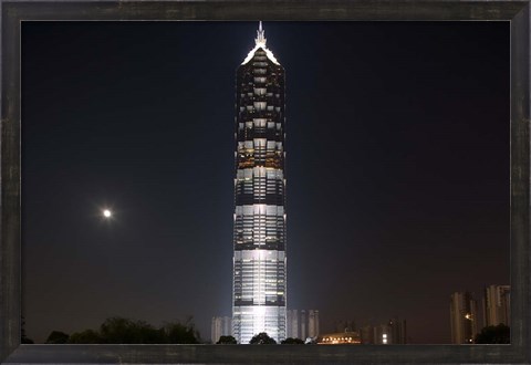 Framed Full Moon Rises Behind Jin Mao Tower in Pudong Economic Zone, Shanghai, China Print