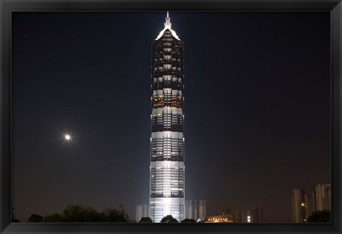 Framed Full Moon Rises Behind Jin Mao Tower in Pudong Economic Zone, Shanghai, China Print