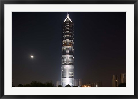 Framed Full Moon Rises Behind Jin Mao Tower in Pudong Economic Zone, Shanghai, China Print