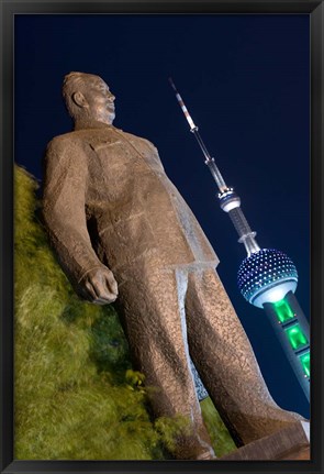 Framed Statue of Chen Yi Along the Bund District and Huangpu River, Shanghai, China Print