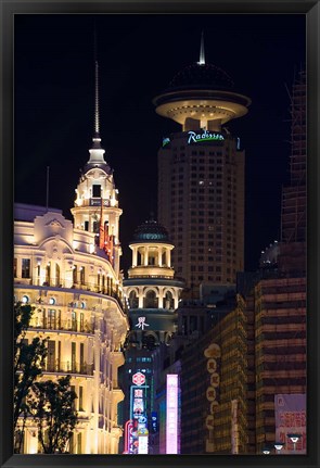 Framed Radisson Hotel and Neon-Lit Shopping District along Nanjing Road, Shanghai, China Print