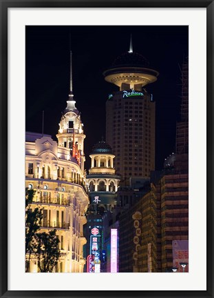 Framed Radisson Hotel and Neon-Lit Shopping District along Nanjing Road, Shanghai, China Print