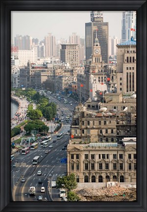 Framed View of the Bund District Along Huangpu River, Shanghai, China Print