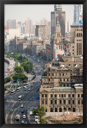 Framed View of the Bund District Along Huangpu River, Shanghai, China Print