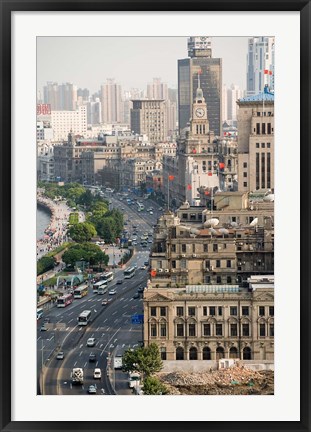 Framed View of the Bund District Along Huangpu River, Shanghai, China Print