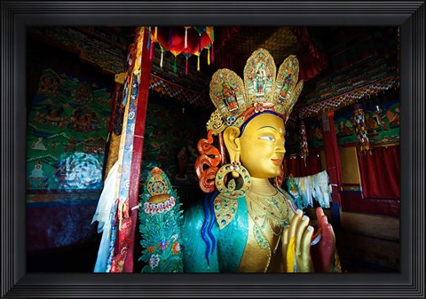 Framed Golden Maitreya Buddha, Thiksey Monastery, Thiksey, Ladakh, India Print