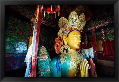 Framed Golden Maitreya Buddha, Thiksey Monastery, Thiksey, Ladakh, India Print