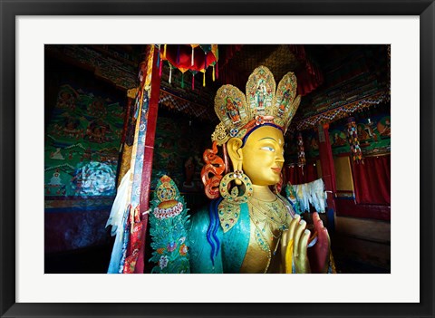 Framed Golden Maitreya Buddha, Thiksey Monastery, Thiksey, Ladakh, India Print