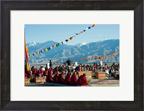 Framed Tibetan Ceremony in Shanti Stupa, Leh, Ladakh, India Print