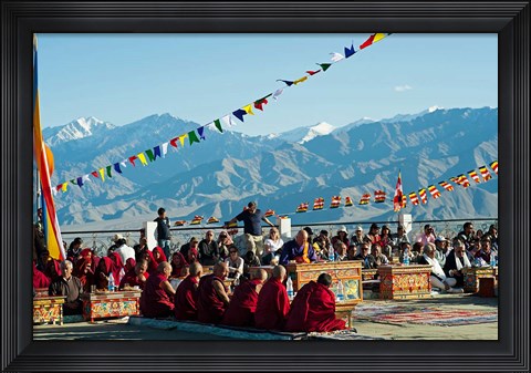 Framed Tibetan Ceremony in Shanti Stupa, Leh, Ladakh, India Print