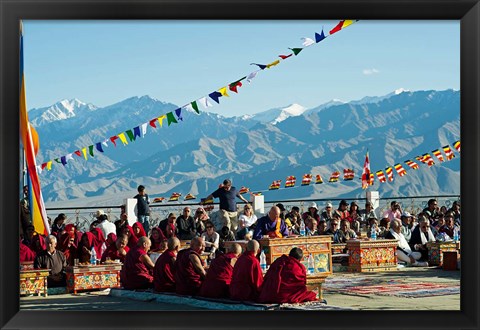 Framed Tibetan Ceremony in Shanti Stupa, Leh, Ladakh, India Print