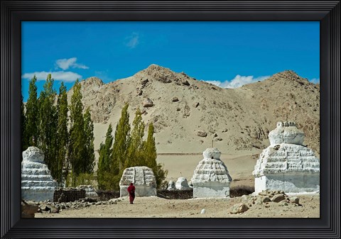 Framed White Stupa Forest, Shey, Ladakh, India Print