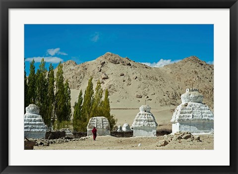 Framed White Stupa Forest, Shey, Ladakh, India Print