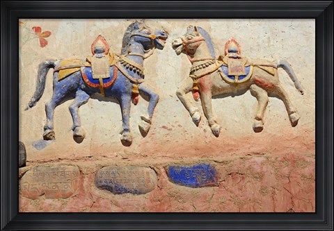 Framed India, Ladakh, Thiksey, Indian and Buddhist gods Print