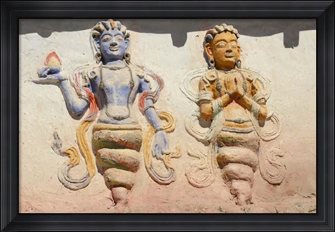 Framed Indian And Buddhist Gods On Temple, Thiksey, Ladakh, India Print