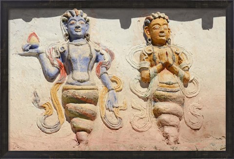 Framed Indian And Buddhist Gods On Temple, Thiksey, Ladakh, India Print