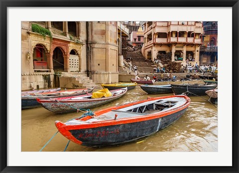 Framed Boats on River Ganges, Varanasi, India Print