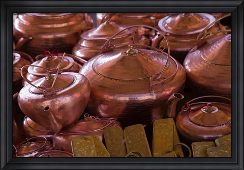 Framed Copper kettles, Lijiang Market, Lijiang, Yunnan Province, China Print