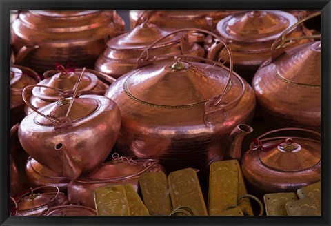 Framed Copper kettles, Lijiang Market, Lijiang, Yunnan Province, China Print