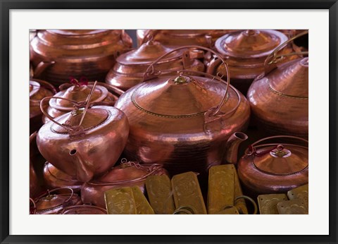 Framed Copper kettles, Lijiang Market, Lijiang, Yunnan Province, China Print