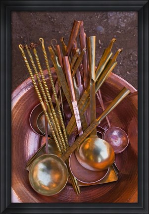 Framed Metal spoons, Lijiang Market, Lijiang, Yunnan Province, China Print