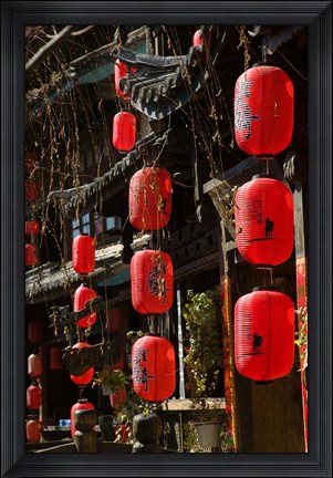 Framed Old Town red lanterns outside restaurants, Xinhua Jie Street, Lijiang, Yunnan Province, China Print