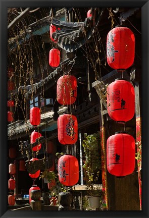 Framed Old Town red lanterns outside restaurants, Xinhua Jie Street, Lijiang, Yunnan Province, China Print