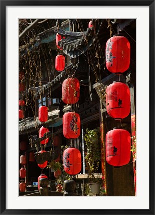 Framed Old Town red lanterns outside restaurants, Xinhua Jie Street, Lijiang, Yunnan Province, China Print