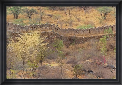 Framed Ancient wall around old fort above Udaipur, India Print