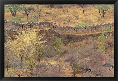 Framed Ancient wall around old fort above Udaipur, India Print