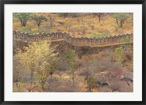 Framed Ancient wall around old fort above Udaipur, India Print