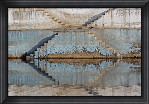 Framed Steps mirrored on small lake, Jodhpur, India Print