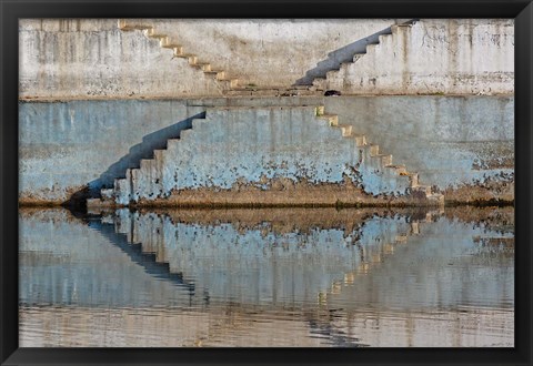 Framed Steps mirrored on small lake, Jodhpur, India Print