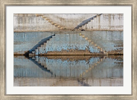 Framed Steps mirrored on small lake, Jodhpur, India Print