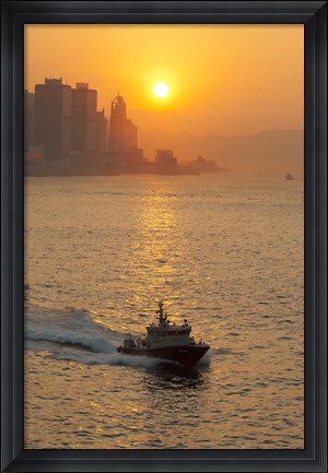 Framed Sunset view from Victoria Harbor and Kowloon, Hong Kong, China Print
