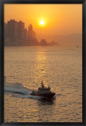 Framed Sunset view from Victoria Harbor and Kowloon, Hong Kong, China Print