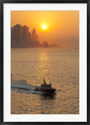 Framed Sunset view from Victoria Harbor and Kowloon, Hong Kong, China Print