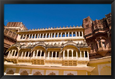 Framed Close-up of Building in Jodhpur at Fort Mehrangarh, Rajasthan, India Print