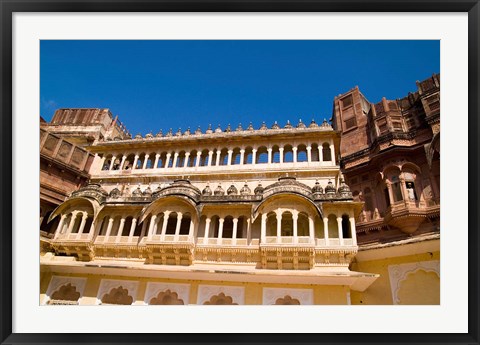 Framed Close-up of Building in Jodhpur at Fort Mehrangarh, Rajasthan, India Print