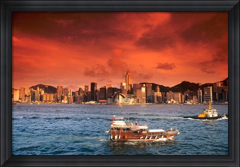 Framed Hong Kong Harbor at Sunset, Hong Kong, China Print