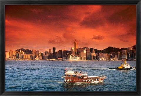 Framed Hong Kong Harbor at Sunset, Hong Kong, China Print