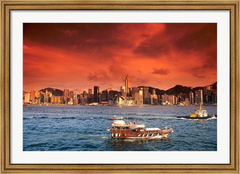 Framed Hong Kong Harbor at Sunset, Hong Kong, China Print