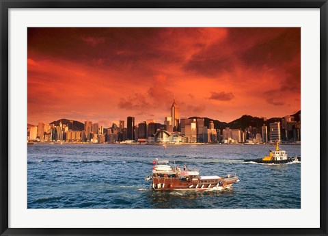 Framed Hong Kong Harbor at Sunset, Hong Kong, China Print