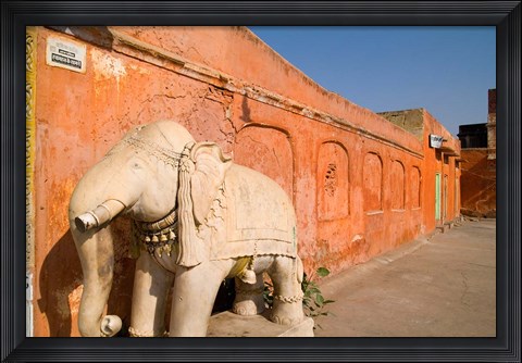 Framed Old Temple with Stone Elephant, Downtown Center of the Pink City, Jaipur, Rajasthan, India Print