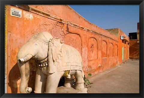 Framed Old Temple with Stone Elephant, Downtown Center of the Pink City, Jaipur, Rajasthan, India Print