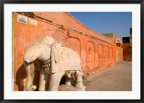 Framed Old Temple with Stone Elephant, Downtown Center of the Pink City, Jaipur, Rajasthan, India Print