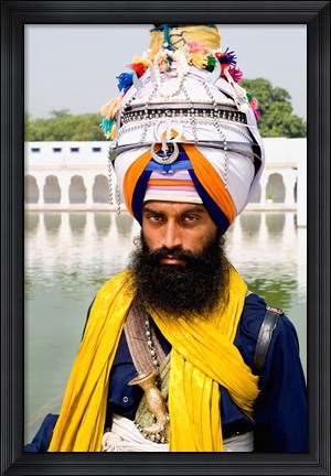 Framed Sika Hindu Religious Man in Bangla Shib Gurudwara, Sika Great Temple, New Delhi, India Print