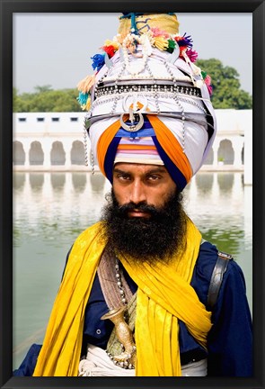 Framed Sika Hindu Religious Man in Bangla Shib Gurudwara, Sika Great Temple, New Delhi, India Print